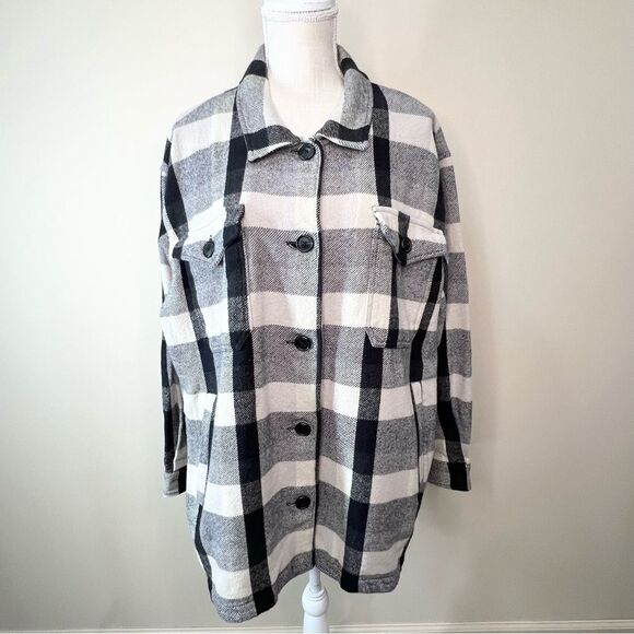 Lucky Brand Plaid Shacket Button Front Flannel Large - Picture 1 of 13